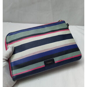 Fossil Multicolor Coated Canvas Stripes Zipper Closure Coin Wallet